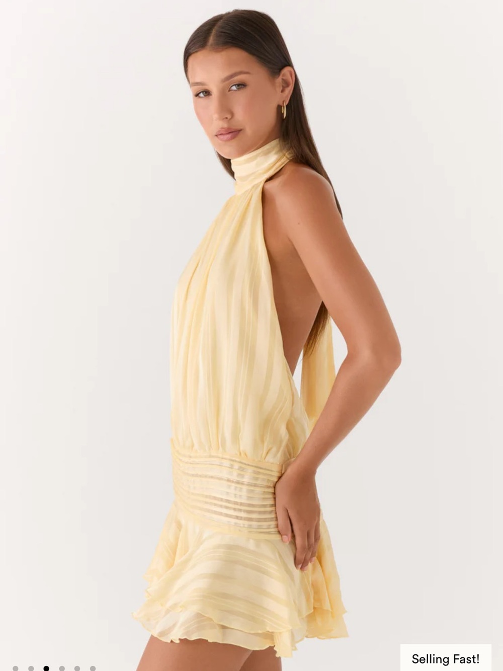 Peppermayo Pale Yellow Halter Pleated Mini Dress - Picture 3 of 3